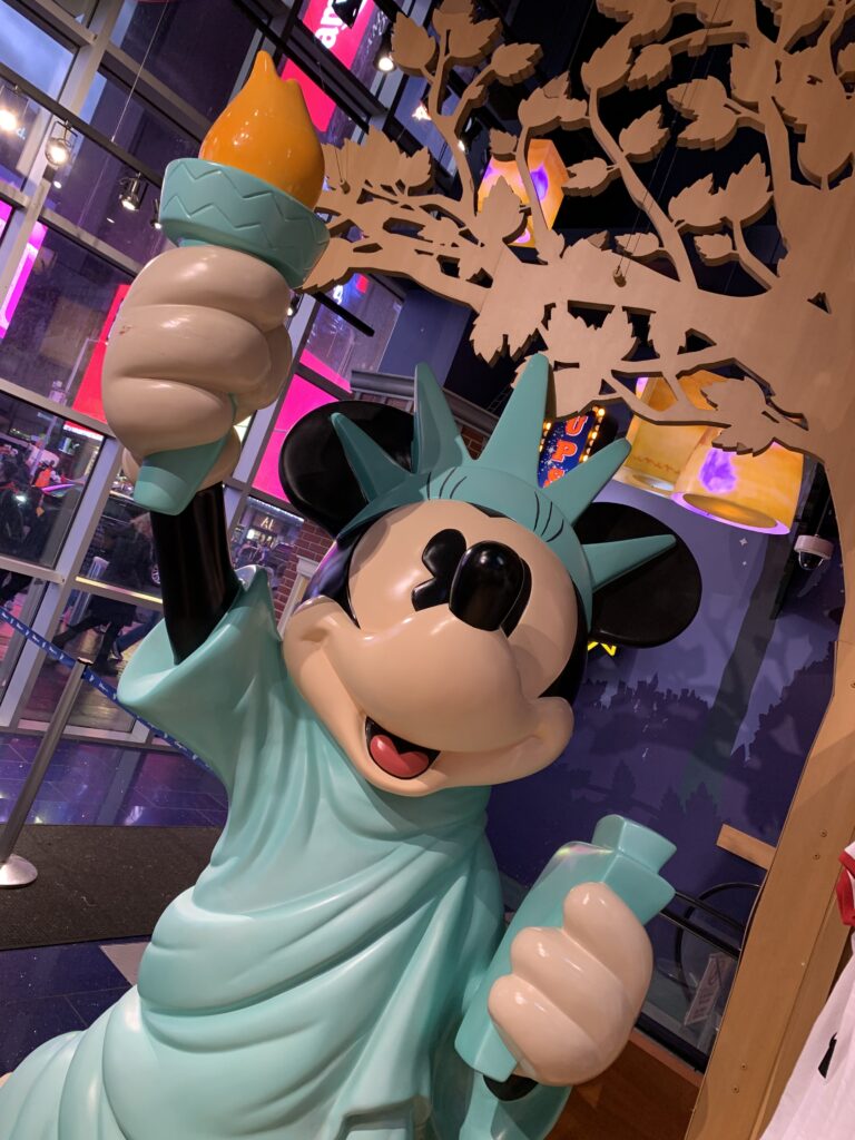 Minnie Mouse dressed as the Statue of Liberty at the Disney Store in Times Square, New York City