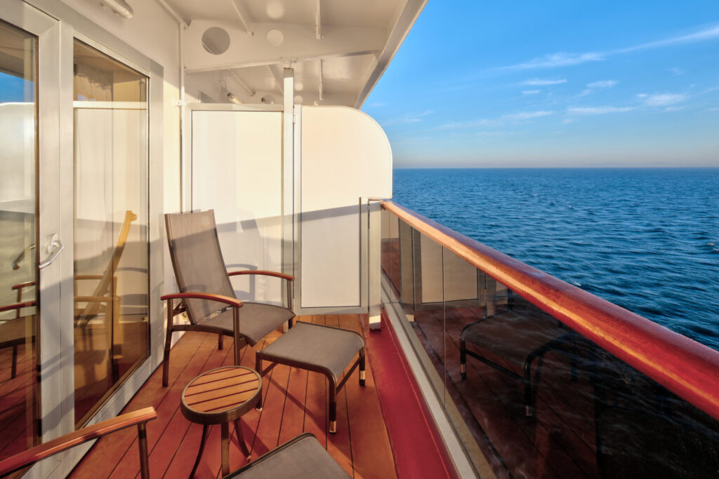 Private verandah on a Zuiderdam Verandah Stateroom overlooking the ocean