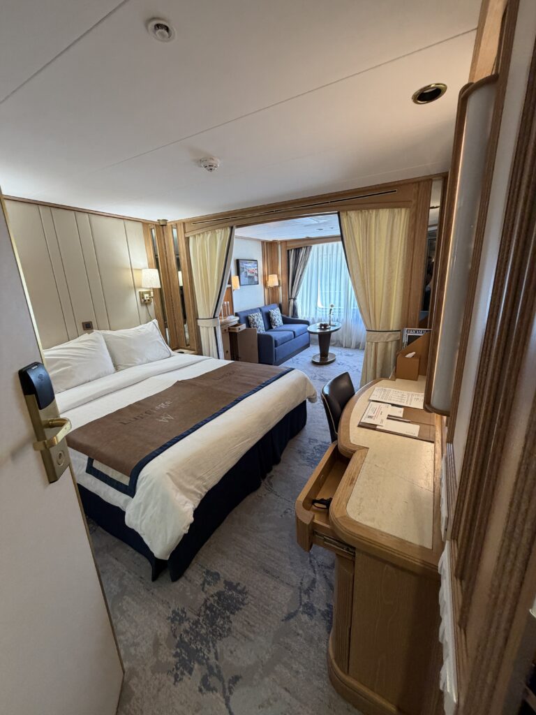 cruise ship stateroom with king sized bed 