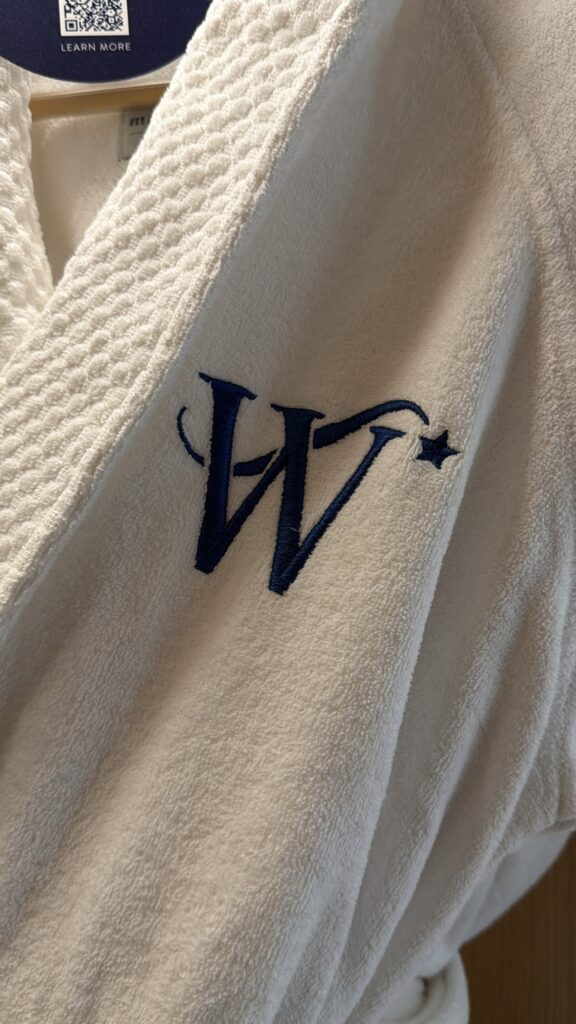 white bathrobe with Windstar logo